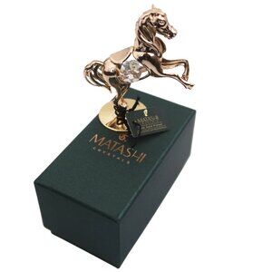MATASHI 24K Gold Plated Crystal Studded Horse On Pedestal Ornament NWT